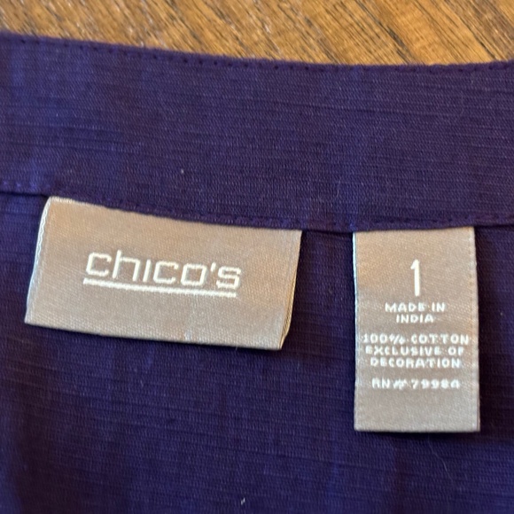 Chico's Size 1 Purple Embellished Embroidery Lace Bead Cotton Top Women'… - Picture 11 of 14
